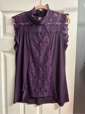 Lace-Front Mock Neck Camisole in Deep Purple